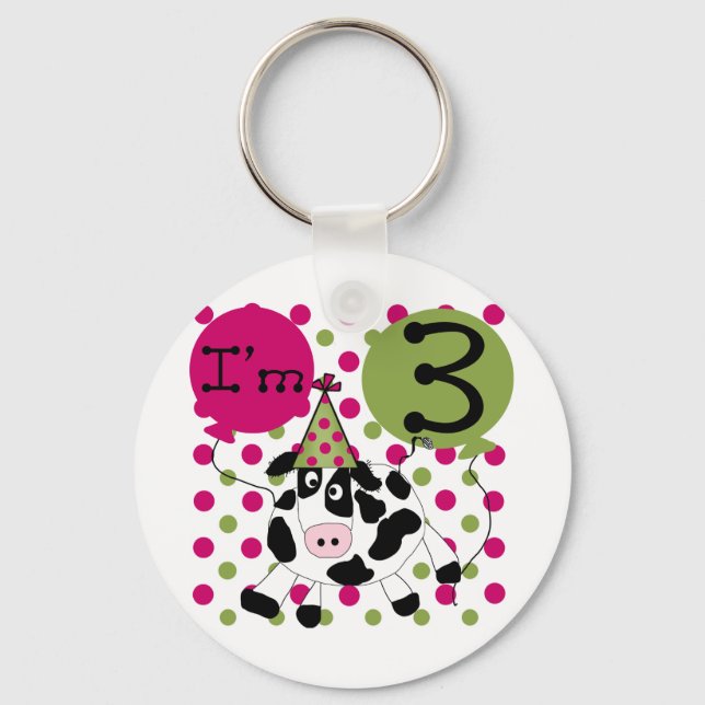 Pink Cow 3rd Birthday Tshirts and Gifts Keychain (Front)