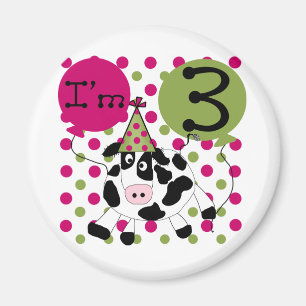 Pink Cow 3rd Birthday Tshirts and Gifts Magnet