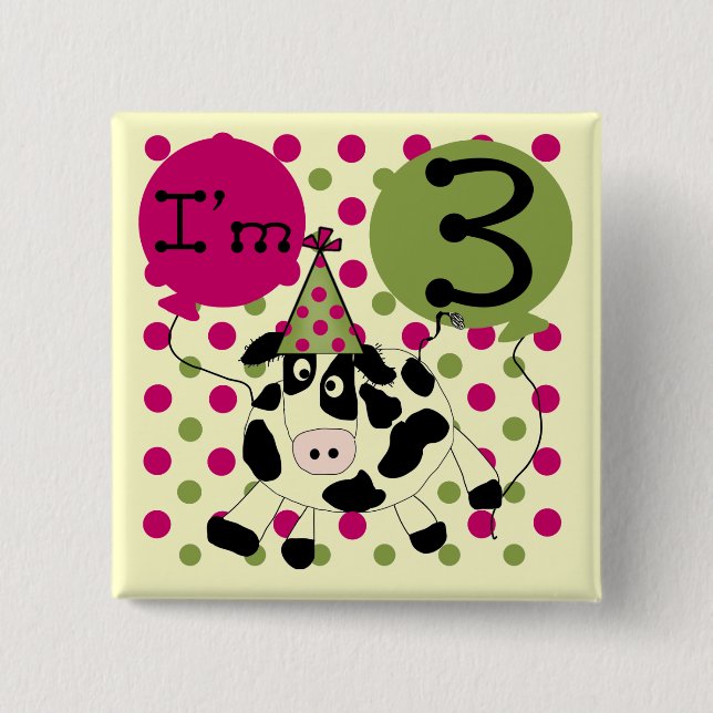 Pink Cow 3rd Birthday Tshirts and Gifts Pinback Button (Front)