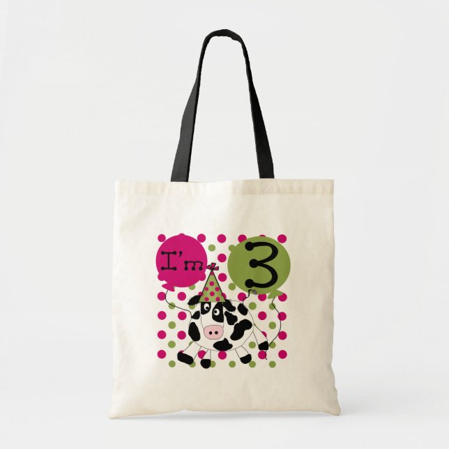 Pink Cow 3rd Birthday Tshirts and Gifts Tote Bag (Front)