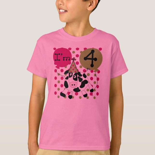 Pink Cow 4th Birthday T-Shirt (Front)