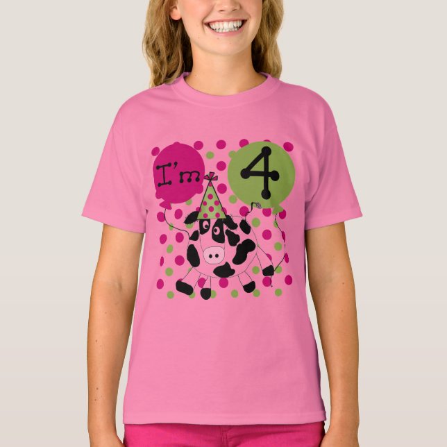 Pink Cow 4th  Birthday Tshirts and Gifts (Front)