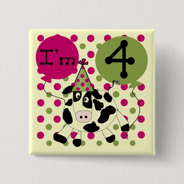 Pink Cow 4th  Birthday Tshirts and Gifts Button (Front)
