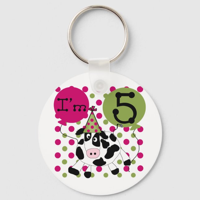 Pink Cow 5th Birthday Tshirts and Gifts Keychain (Front)