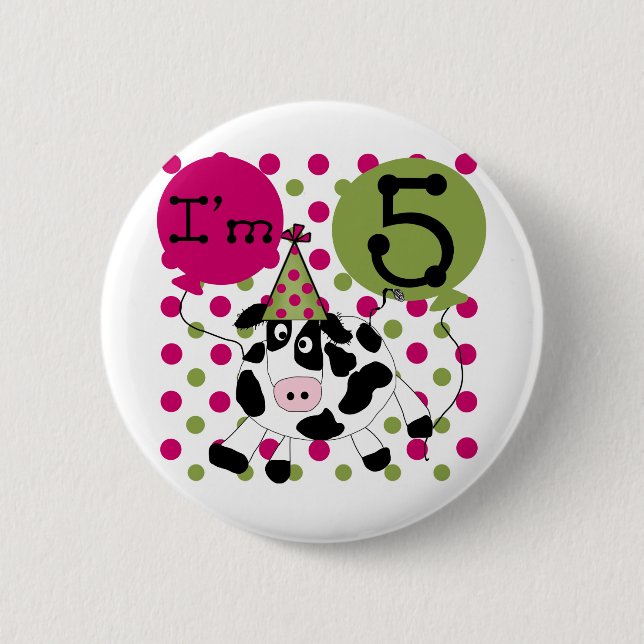 Pink Cow 5th Birthday Tshirts and Gifts Pinback Button (Front)