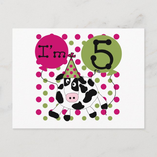 Pink Cow 5th Birthday Tshirts and Gifts Postcard (Front)