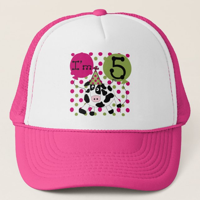 Pink Cow 5th Birthday Tshirts and Gifts Trucker Hat (Front)