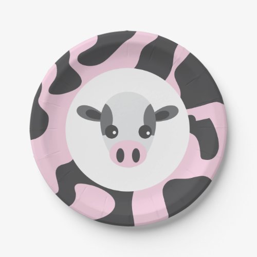 PINK Cow Baby Shower Paper Plate