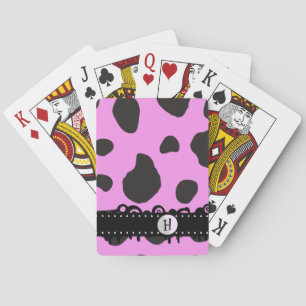 Pink Cow, Cow Print, Cow Spots, Monogram Poker Cards