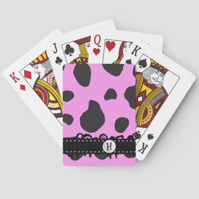 Pink Cow, Cow Print, Cow Spots, Monogram Poker Cards (Back)