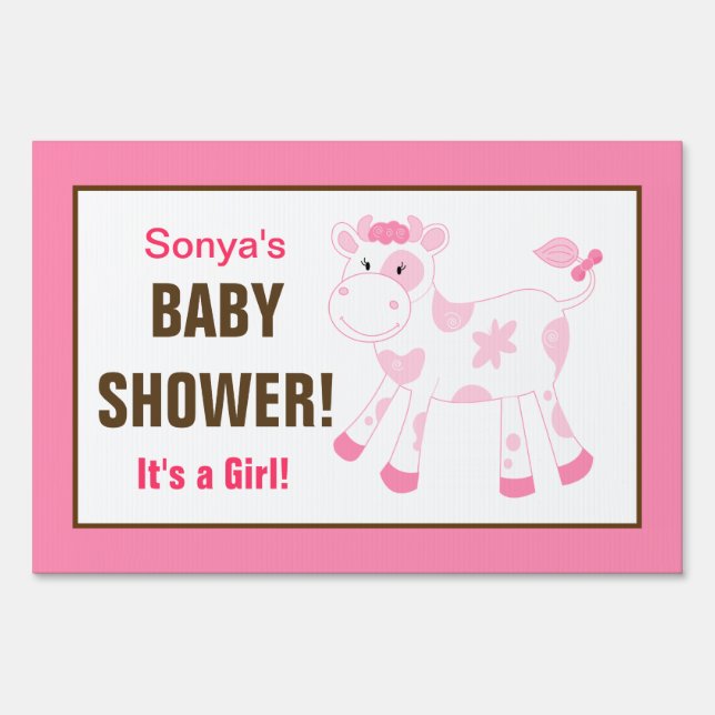 Pink Cow Custom Baby Shower Yard Sign (Front)