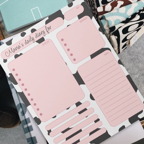 Pink Cow Daily Planner Notes and To Do List