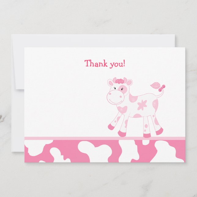 Pink Cow Flat Thank you note Card (Front)