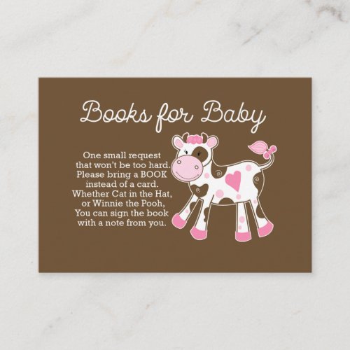 Pink Cow Girl Baby Shower Book Request Cards