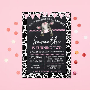 Pink Cow Have You Heard the Moos Birthday Invitation
