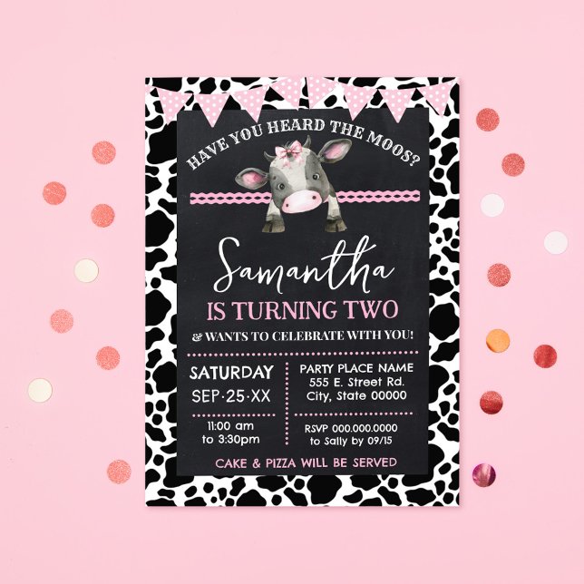 Pink Cow Have You Heard the Moos Birthday Invitation (Creator Uploaded)