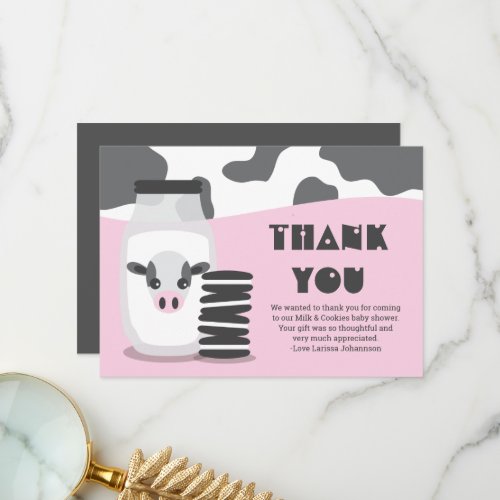 PINK Cow Milk and Cookies Baby Flat Thank You Card