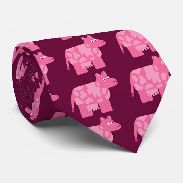 Pink Cow Neck Tie (Rolled)