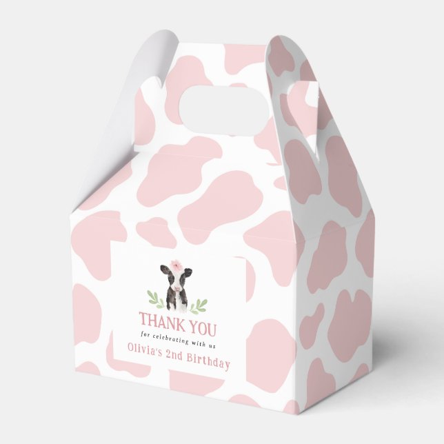 Pink Cow Pattern Favor Boxes (Front Side)