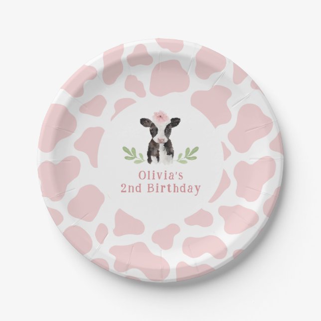 Pink Cow Pattern Paper Plates (Front)