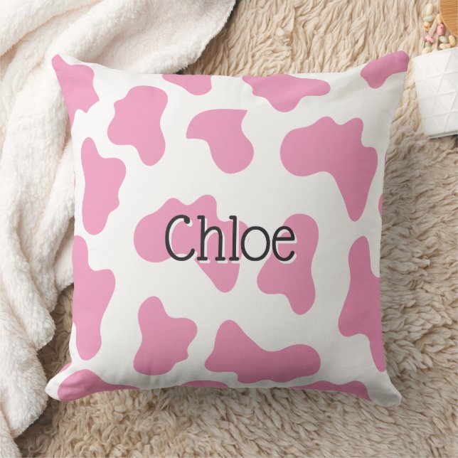 Pink Cow Pattern Pillow (Blanket)