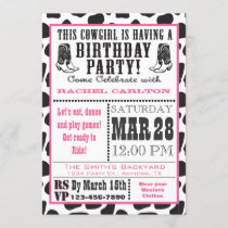 Pink Cow Print Cowgirl Birthday Invitation