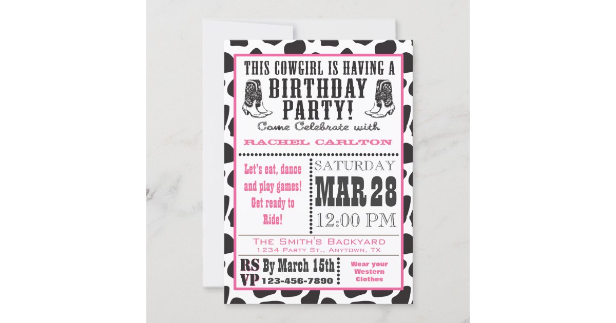 WUINCK Cowgirl Birthday Party Invitation Cards, Wild West Rodeo Theme Party  Invitations for Kids, Boys and Girls, Party Celebration Supplies, 20