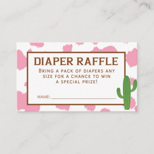 Pink Cow Print Diaper Raffle Ticket Enclosure Card