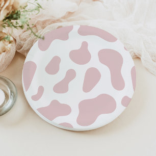 Pink Cow Print Little Cowgirl Baby Shower Paper Plates
