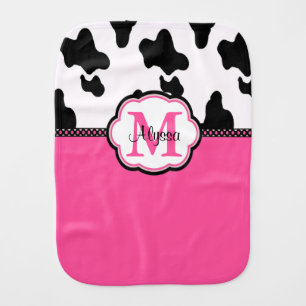 Pink Cow Print Personalized Burp Cloth