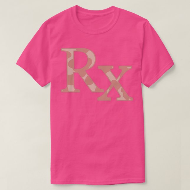Pink Cow Print Pharmacy Rx Symbol T-Shirt (Design Front)