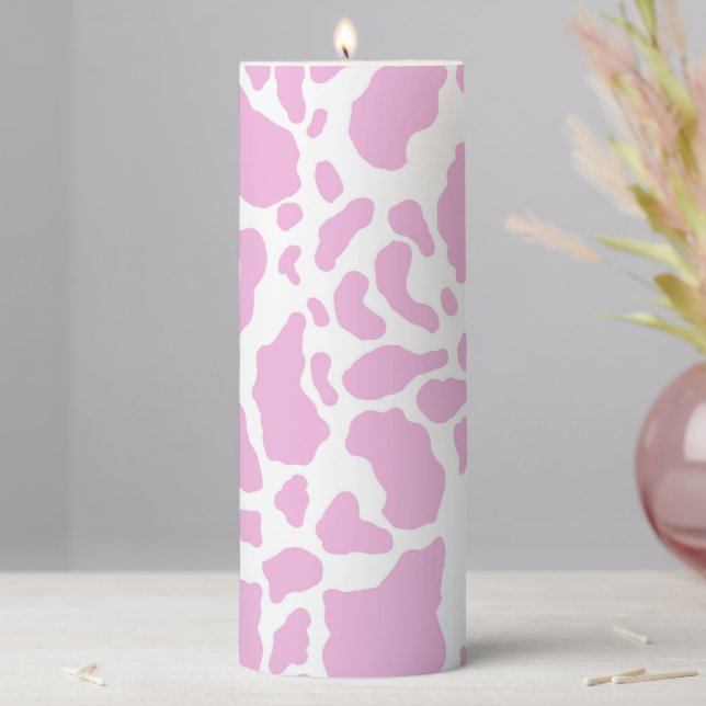 Pink Cow Print Pillar Candle (In Situ)