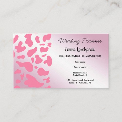 Pink Cow Print  Pink Metallic  Business Card