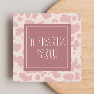 Pink Cow Spots Animal Print Thank You Modern Chic  Square Business Card