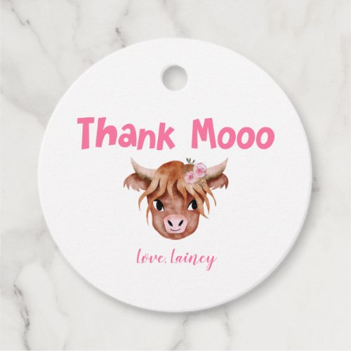 Pink Cow Theme Birthday Party Favor Tags