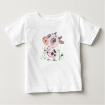 Pink Cow with Flowers Cute Animal Art Print