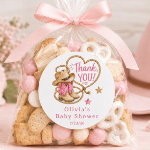 Pink Cowboy Baby Shower Favor Sticker