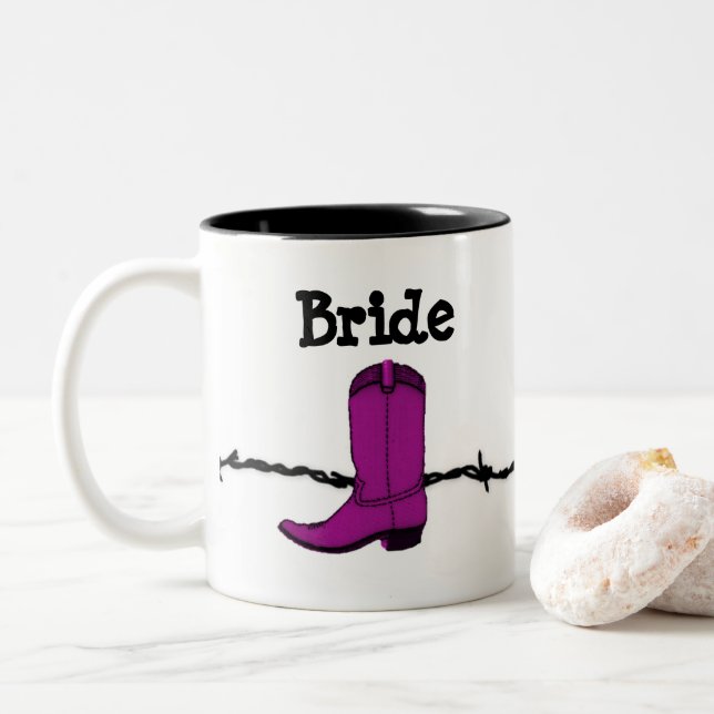 Pink Cowboy Boot Bride Mug (With Donut)