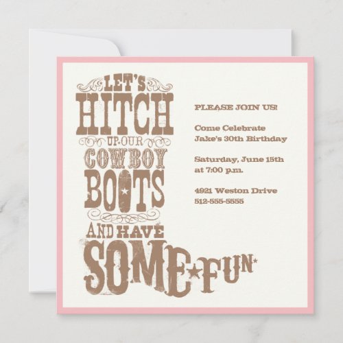 Pink Cowboy Boot Invitations