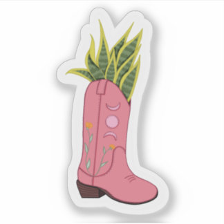 Pink Cowboy Boot Snake Plant Celestial Sticker