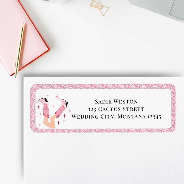  Pink Cowboy Boots & Bubbly Bridal Shower  Label (Creator Uploaded)