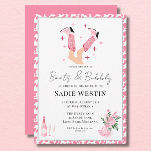 Pink Cowboy Boots & Bubbly Bridal Shower Shower Invitation