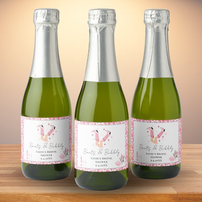 Pink Cowboy Boots & Bubbly Bridal Shower Sparkling Wine Label (Creator Uploaded)