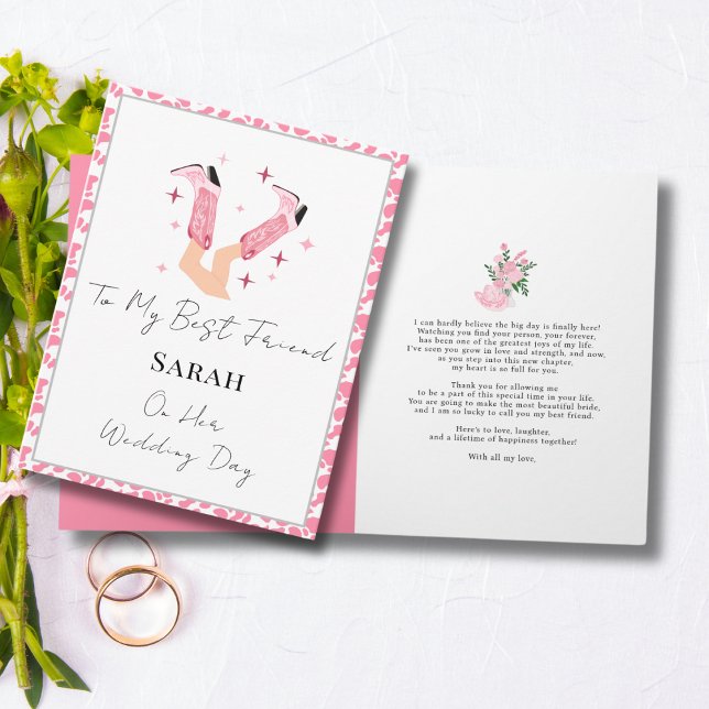 Pink Cowboy Boots & Bubbly Congratulations Bride  Card (Creator Uploaded)