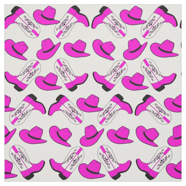 Pink Cowboy Boots Hats  on Any Color Background Fabric (Swatch)
