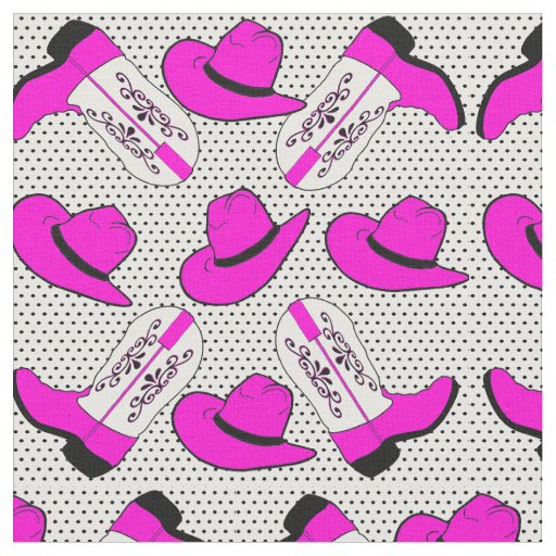 Pink Cowboy Boots Hats  on Small Dot Background Fabric