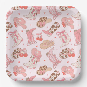 Pink Cowboy Boots Paper Plate
