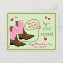 Pink Cowboy Boots Photo Classroom Valentine's Day Holiday Postcard