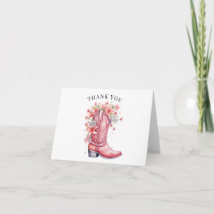 Pink Cowboy Boots Watercolor Floral Thank You Card