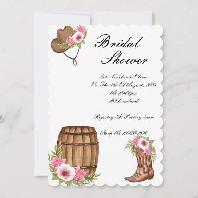 PINK COWBOY BRIDAL SHOWER INVITATION (Front)